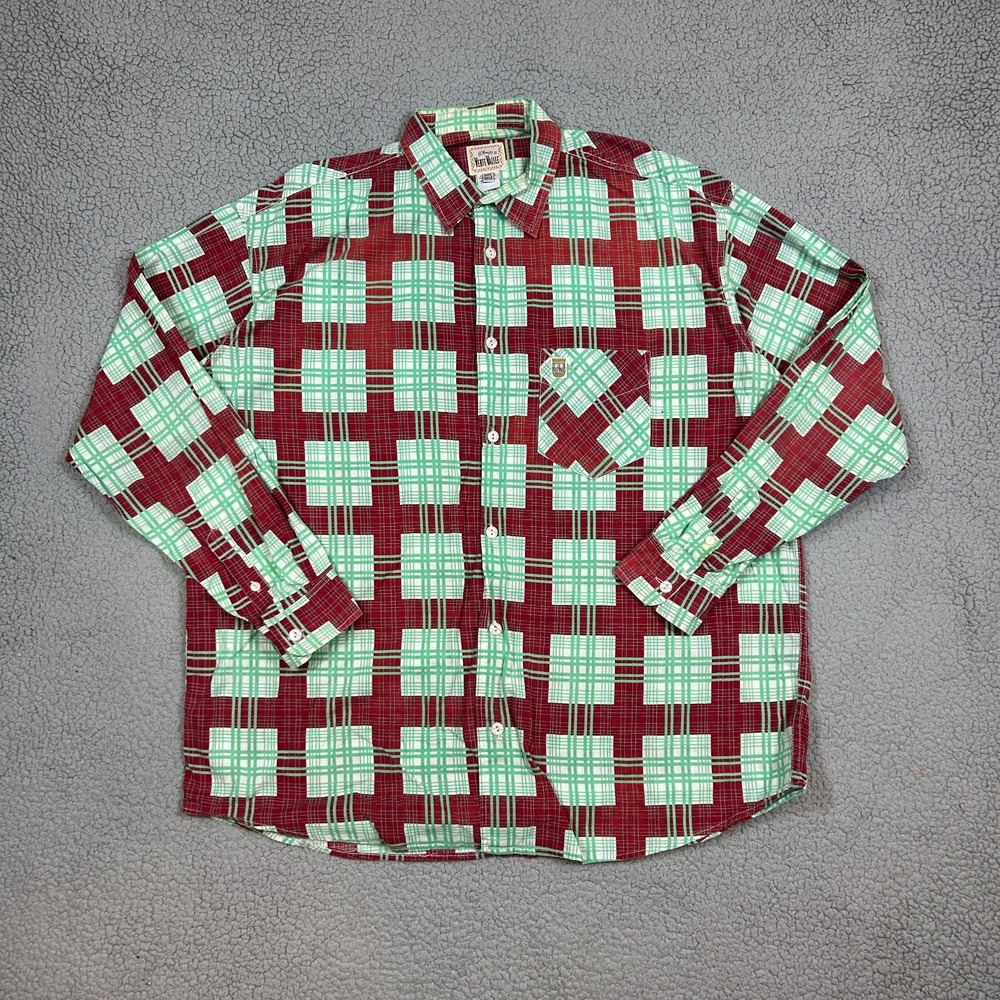 VTG Verte Vallee Long Sleeve Button Up Shirt Mens Size XL Red Green Christmas‎